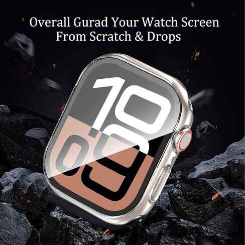 [جراب مكون من عبوتين مع واقي شاشة من الزجاج المقوى لساعة Apple Series 10 مقاس 42 مم، غطاء واقٍ صلب من البولي كربونات بتغطية كاملة رفيعة جدًا لساعة Apple Watch 10 مقاس 42 مم in Kuwait
