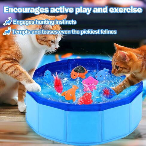 Palksky لعبة حوض السباحة للقطط مع قطعتين من أسماك السباحة الروبوتية، ألعاب مائية للقطط، حمام سباحة للقطط المائية للقطط، لعبة حوض سباحة للقطط، ألعاب تفاعلية للقطط الداخلية in Kuwait