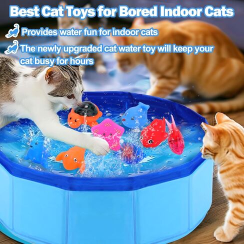 Palksky لعبة حوض السباحة للقطط مع قطعتين من أسماك السباحة الروبوتية، ألعاب مائية للقطط، حمام سباحة للقطط المائية للقطط، لعبة حوض سباحة للقطط، ألعاب تفاعلية للقطط الداخلية in Kuwait