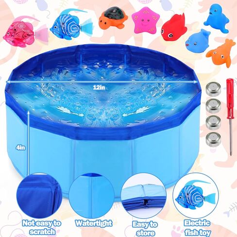 Palksky لعبة حوض السباحة للقطط مع قطعتين من أسماك السباحة الروبوتية، ألعاب مائية للقطط، حمام سباحة للقطط المائية للقطط، لعبة حوض سباحة للقطط، ألعاب تفاعلية للقطط الداخلية in Kuwait