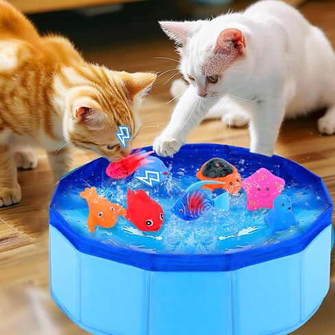 Palksky لعبة حوض السباحة للقطط مع قطعتين من أسماك السباحة الروبوتية، ألعاب مائية للقطط، حمام سباحة للقطط المائية للقطط، لعبة حوض سباحة للقطط، ألعاب تفاعلية للقطط الداخلية in Kuwait