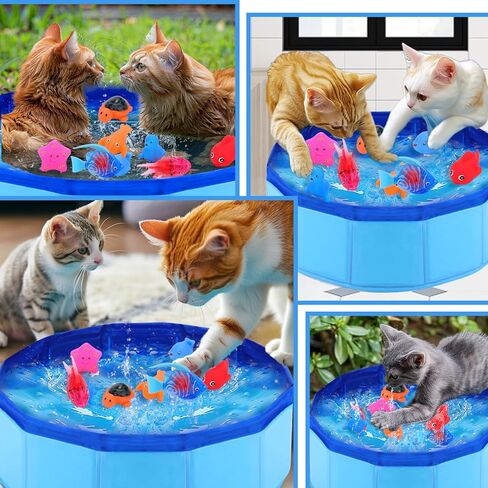 Palksky لعبة حوض السباحة للقطط مع قطعتين من أسماك السباحة الروبوتية، ألعاب مائية للقطط، حمام سباحة للقطط المائية للقطط، لعبة حوض سباحة للقطط، ألعاب تفاعلية للقطط الداخلية in Kuwait