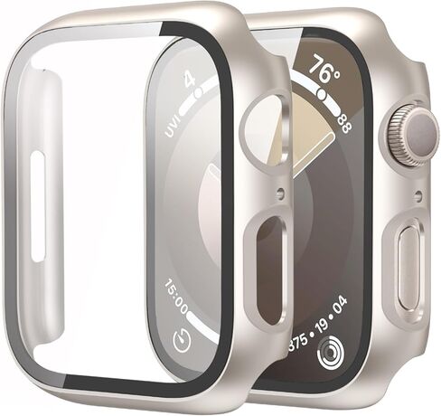 [جراب مكون من عبوتين مع واقي شاشة من الزجاج المقوى لساعة Apple Series 10 مقاس 42 مم، غطاء واقٍ صلب من البولي كربونات بتغطية كاملة رفيعة جدًا لساعة Apple Watch 10 مقاس 42 مم in Kuwait