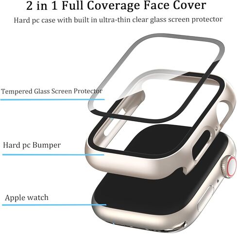 [جراب مكون من عبوتين مع واقي شاشة من الزجاج المقوى لساعة Apple Series 10 مقاس 42 مم، غطاء واقٍ صلب من البولي كربونات بتغطية كاملة رفيعة جدًا لساعة Apple Watch 10 مقاس 42 مم in Kuwait