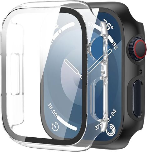[جراب مكون من عبوتين مع واقي شاشة من الزجاج المقوى لساعة Apple Series 10 مقاس 42 مم، غطاء واقٍ صلب من البولي كربونات بتغطية كاملة رفيعة جدًا لساعة Apple Watch 10 مقاس 42 مم in Kuwait