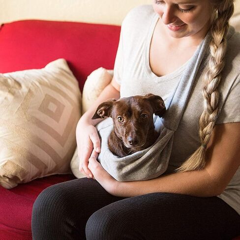 Dog Cat Sling Carrier-Reversible Puppy Carrier for Small Dogs Hands Free Pet Papoose Bag Soft Breathable Cotton Pouch and Tote Outdoor Travel Bag with a Colorful Rope Ball in Saudi Arabia