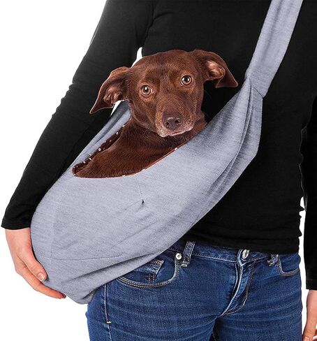 Dog Cat Sling Carrier-Reversible Puppy Carrier for Small Dogs Hands Free Pet Papoose Bag Soft Breathable Cotton Pouch and Tote Outdoor Travel Bag with a Colorful Rope Ball in Saudi Arabia