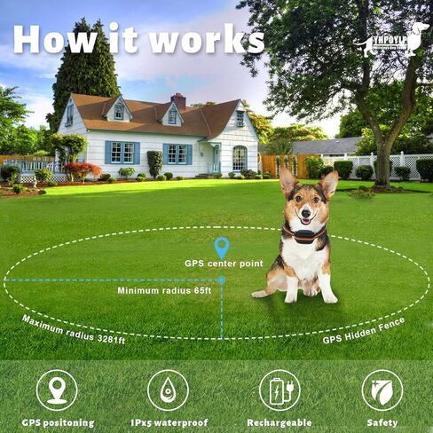 سياج الكلب اللاسلكي GPS، نظام كهربائي لاحتواء الحيوانات الأليفة في الهواء الطلق، نطاق 32-3248 قدم، وظيفة مضادة للفقدان، قابلة لإعادة الشحن، غير ضارة ومناسبة لجميع الكلاب in Kuwait