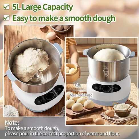 5L Dough Maker, Electric Dough Mixer Machine, Stainless Steel Dough Maker with Ferment Function, Microcomputer Timing, Face-up Touch Panel, 230W Blue in Saudi Arabia