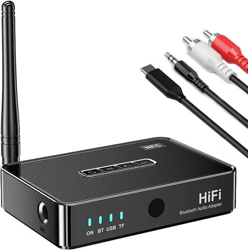 Bluetooth Audio Adapter Bluetooth 5.1 Audio Receiver HiFi for Music Streaming Sound System Wireless Audio Adapter Stereo AUX RCA Works with Smart Phones and Tablets, Wireless Adapter for Speakers in Kuwait