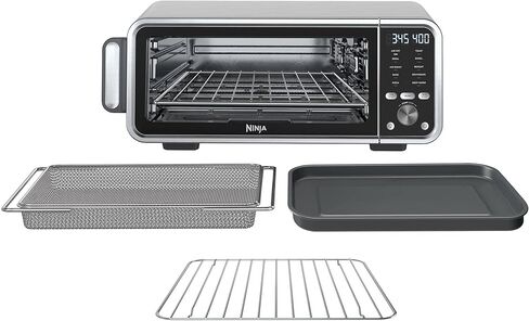 Ninja FT205CO Digital Air Fry Pro Countertop 10 في 1 فرن مع ارتفاع ممتد، سعة XL، تخزين قابل للطي والبعيد، مع سلة قلي الهواء، مقلاة ورق، رف شواء، رف سلكي وصينية فتات، فضي (متجدد) in Kuwait