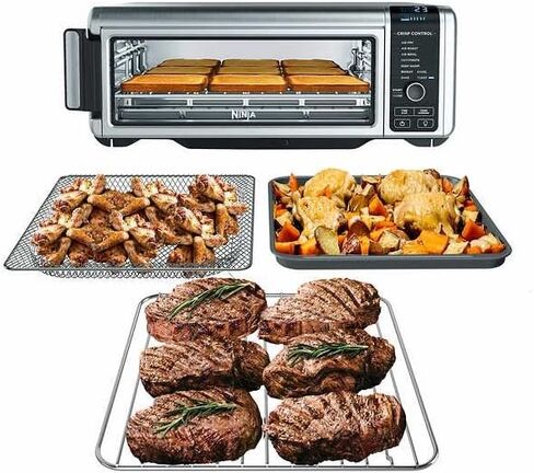 Ninja FT205CO Digital Air Fry Pro Countertop 10 في 1 فرن مع ارتفاع ممتد، سعة XL، تخزين قابل للطي والبعيد، مع سلة قلي الهواء، مقلاة ورق، رف شواء، رف سلكي وصينية فتات، فضي (متجدد) in Kuwait