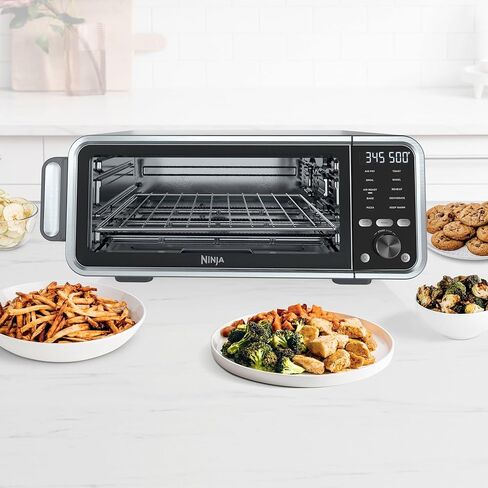 Ninja FT205CO Digital Air Fry Pro Countertop 10 في 1 فرن مع ارتفاع ممتد، سعة XL، تخزين قابل للطي والبعيد، مع سلة قلي الهواء، مقلاة ورق، رف شواء، رف سلكي وصينية فتات، فضي (متجدد) in Kuwait
