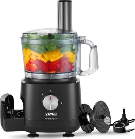 VEVOR Food Processor, 9 Cup Small Vegetable Chopper, 600 Watts 2 Speed Electric Meat Processors, 10Pcs Blade & Disc, Built-in Storage Drawer, Large Feed Chute & Pusher, Slice, Shred, Puree, dough in Saudi Arabia