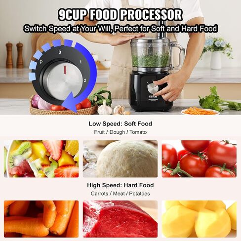 VEVOR Food Processor, 9 Cup Small Vegetable Chopper, 600 Watts 2 Speed Electric Meat Processors, 10Pcs Blade & Disc, Built-in Storage Drawer, Large Feed Chute & Pusher, Slice, Shred, Puree, dough in Saudi Arabia