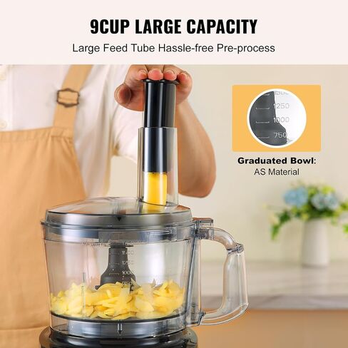 VEVOR Food Processor, 9 Cup Small Vegetable Chopper, 600 Watts 2 Speed Electric Meat Processors, 10Pcs Blade & Disc, Built-in Storage Drawer, Large Feed Chute & Pusher, Slice, Shred, Puree, dough in Saudi Arabia