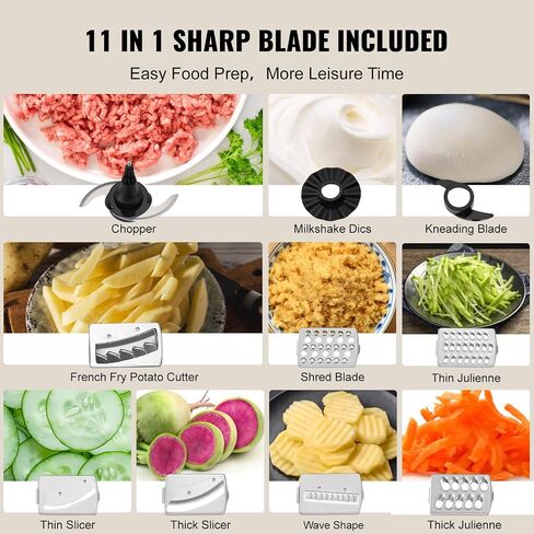 VEVOR Food Processor, 9 Cup Small Vegetable Chopper, 600 Watts 2 Speed Electric Meat Processors, 10Pcs Blade & Disc, Built-in Storage Drawer, Large Feed Chute & Pusher, Slice, Shred, Puree, dough in Saudi Arabia