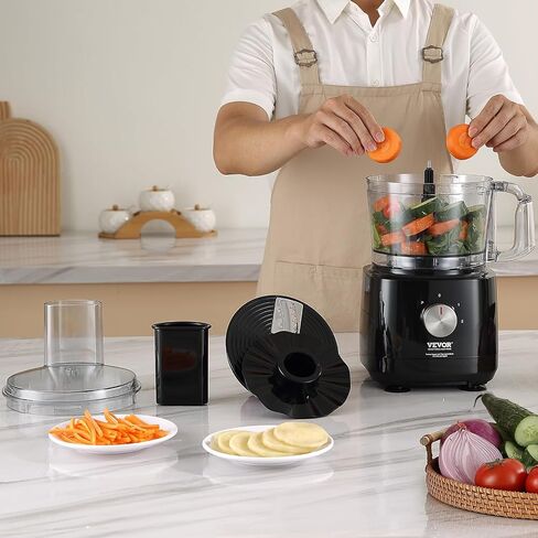 VEVOR Food Processor, 9 Cup Small Vegetable Chopper, 600 Watts 2 Speed Electric Meat Processors, 10Pcs Blade & Disc, Built-in Storage Drawer, Large Feed Chute & Pusher, Slice, Shred, Puree, dough in Saudi Arabia