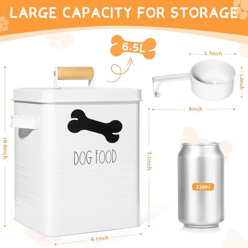 حاوية طعام الكلاب، حاوية تخزين طعام الكلاب مع أغطية معدنية، تخزين مكافآت الكلاب مع مغرفة طعام جاف، حاوية تخزين طعام الكلاب محكمة الغلق لطاولة المطبخ، حاوية طعام الحيوانات الأليفة المعدنية in Kuwait