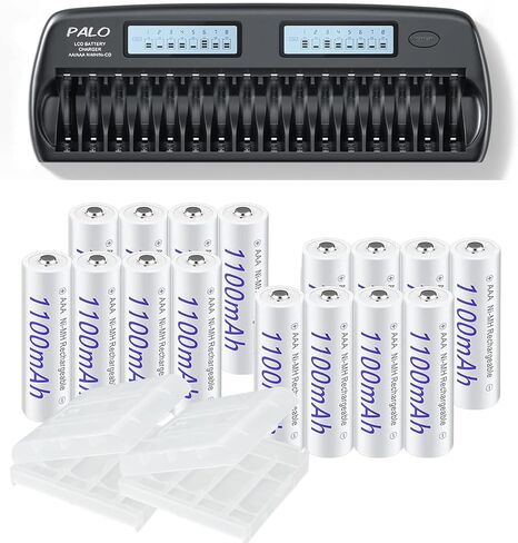 16 Bay AA AAA Battery Charger for AA/AAA NiMH/NiCd Rechargealbe Batteires with 16 Pack Rechargeable AAA Batteries 1.2V NiMH 1100mAh in Kuwait