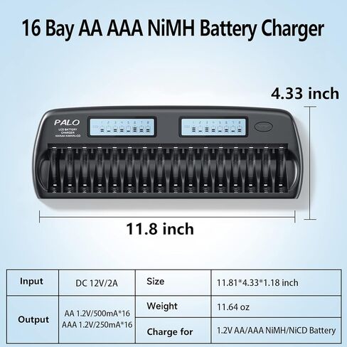 16 Bay AA AAA Battery Charger for AA/AAA NiMH/NiCd Rechargealbe Batteires with 16 Pack Rechargeable AAA Batteries 1.2V NiMH 1100mAh in Kuwait