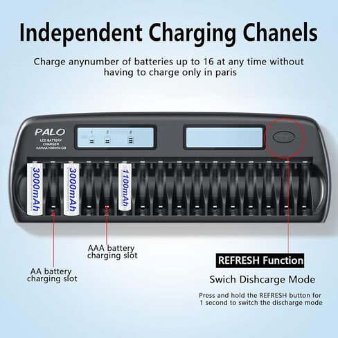 16 Bay AA AAA Battery Charger for AA/AAA NiMH/NiCd Rechargealbe Batteires with 16 Pack Rechargeable AAA Batteries 1.2V NiMH 1100mAh in Kuwait