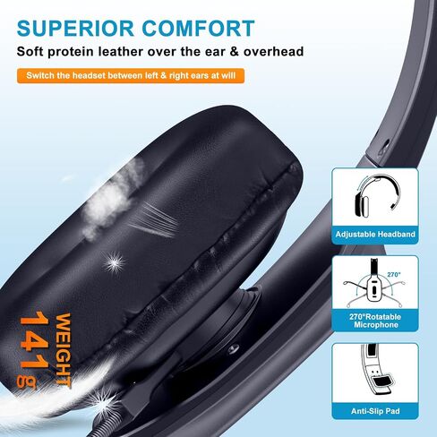 Bluetooth Headset, Wireless Trucker Headset with Noise Canceling Microphone Truck Driver Headphone with Mute Button-Work 60Hrs for Cellphone Office Work in Saudi Arabia