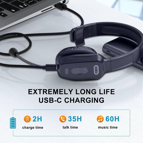 Bluetooth Headset, Wireless Trucker Headset with Noise Canceling Microphone Truck Driver Headphone with Mute Button-Work 60Hrs for Cellphone Office Work in Saudi Arabia