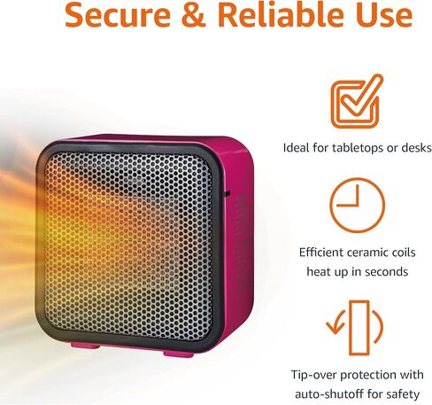 Amazon Basics 500-Watt Ceramic Small Indoor Space Heater, Personal Mini - 3.4 x 5.8 x 6 Inch, Black in Kuwait