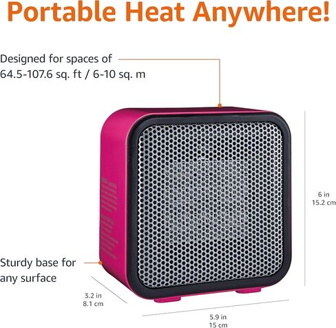 Amazon Basics 500-Watt Ceramic Small Indoor Space Heater, Personal Mini - 3.4 x 5.8 x 6 Inch, Black in Kuwait