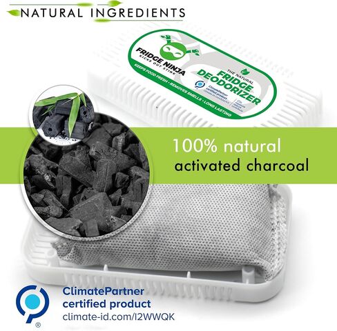 Fridge Ninja Fridge Deodorizer (2 Pack) - More Effective Than Baking Soda - Natural and Unscented Activated Charcoal Refrigerator Deodorizer - Fridge Odor Eliminator for Freezers, Coolers, and Lunch Boxes in Kuwait
