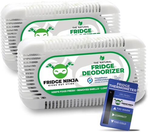Fridge Ninja Fridge Deodorizer (2 Pack) - More Effective Than Baking Soda - Natural and Unscented Activated Charcoal Refrigerator Deodorizer - Fridge Odor Eliminator for Freezers, Coolers, and Lunch Boxes in Kuwait