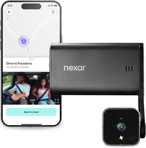 Nexar beam2 Dash Cam - 1 Year Nexar Connect Subscription Included - 2K QHD LTE Connected Unlimited Cloud Storage Live Streaming Parking Mode Night Vision - Front & Cabin Cam (128GB Internal Storage) in Saudi Arabia