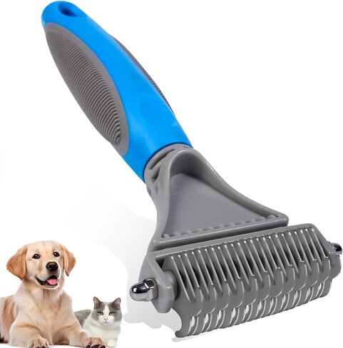 Pet Grooming Brush, Double Sided Undercoat Rake for Dogs & Cats, Professional Deshedding Brush and Dematting Tool, Safe and Effective Removing Knots, Mats, Tangles,and Flying Hair in Saudi Arabia