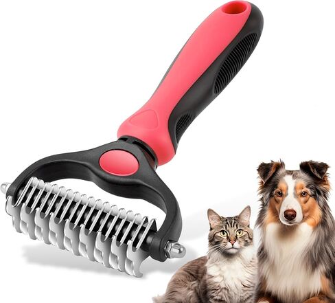 Pet Grooming Brush, Double Sided Undercoat Rake for Dogs & Cats, Professional Deshedding Brush and Dematting Tool, Safe and Effective Removing Knots, Mats, Tangles,and Flying Hair in Saudi Arabia