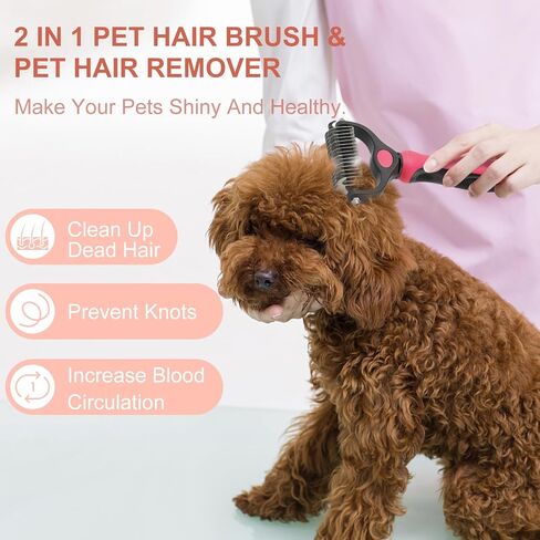 Pet Grooming Brush, Double Sided Undercoat Rake for Dogs & Cats, Professional Deshedding Brush and Dematting Tool, Safe and Effective Removing Knots, Mats, Tangles,and Flying Hair in Saudi Arabia