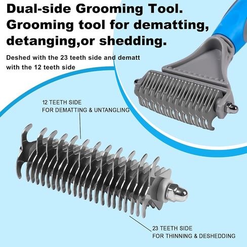 Pet Grooming Brush, Double Sided Undercoat Rake for Dogs & Cats, Professional Deshedding Brush and Dematting Tool, Safe and Effective Removing Knots, Mats, Tangles,and Flying Hair in Saudi Arabia