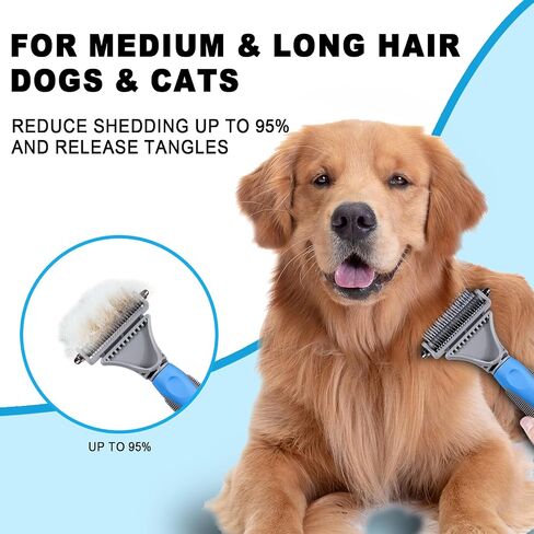 Pet Grooming Brush, Double Sided Undercoat Rake for Dogs & Cats, Professional Deshedding Brush and Dematting Tool, Safe and Effective Removing Knots, Mats, Tangles,and Flying Hair in Saudi Arabia