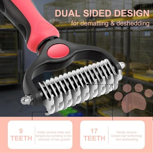 Pet Grooming Brush, Double Sided Undercoat Rake for Dogs & Cats, Professional Deshedding Brush and Dematting Tool, Safe and Effective Removing Knots, Mats, Tangles,and Flying Hair in Saudi Arabia