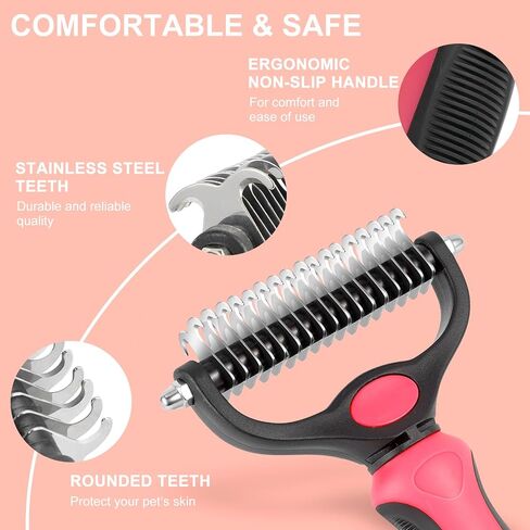Pet Grooming Brush, Double Sided Undercoat Rake for Dogs & Cats, Professional Deshedding Brush and Dematting Tool, Safe and Effective Removing Knots, Mats, Tangles,and Flying Hair in Saudi Arabia