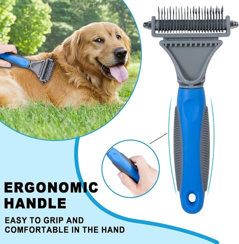 Pet Grooming Brush, Double Sided Undercoat Rake for Dogs & Cats, Professional Deshedding Brush and Dematting Tool, Safe and Effective Removing Knots, Mats, Tangles,and Flying Hair in Saudi Arabia