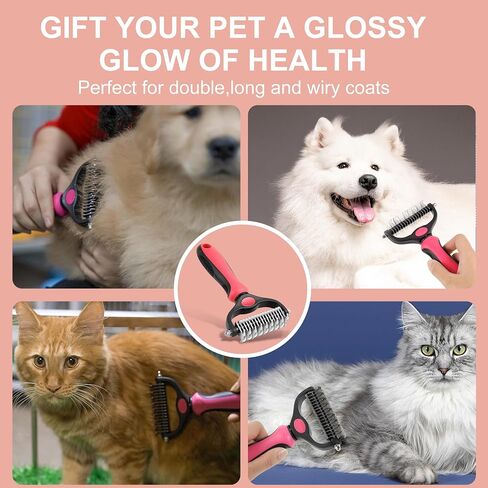 Pet Grooming Brush, Double Sided Undercoat Rake for Dogs & Cats, Professional Deshedding Brush and Dematting Tool, Safe and Effective Removing Knots, Mats, Tangles,and Flying Hair in Saudi Arabia