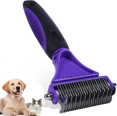 Pet Grooming Brush, Double Sided Undercoat Rake for Dogs & Cats, Professional Deshedding Brush and Dematting Tool, Safe and Effective Removing Knots, Mats, Tangles,and Flying Hair in Saudi Arabia