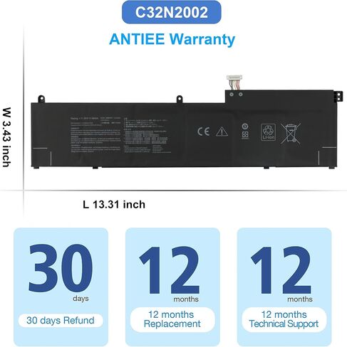 استبدال بطارية الكمبيوتر المحمول ANTIEE C32N2002 لجهاز Asus ZenBook Pro 15 UX535 UX535L UX564 UX564PH UX535LI Flip 15 UX535LI UX564PH UX564EH UX564EI Series 0B200-03770000 0B200-03660200 11.55V 96 8380 مللي أمبير in Saudi Arabia