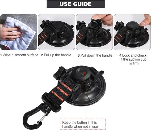 REDCAMP 4Pcs Heavy Duty Suction Cup Anchor for Glass Window Suction Hooks Strong Vacuum Suction Cups with Securing Hook Tie Down, Camping Tarp Accessory as Car Side Awning in Kuwait