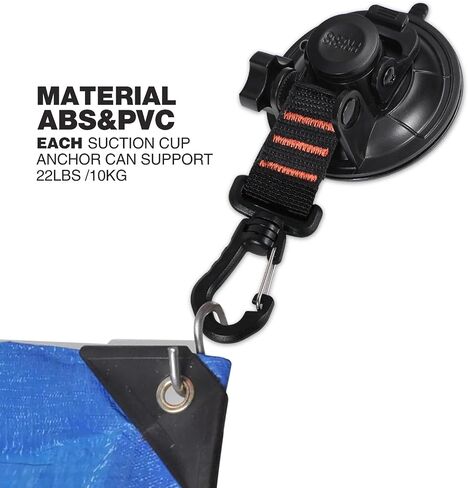 REDCAMP 4Pcs Heavy Duty Suction Cup Anchor for Glass Window Suction Hooks Strong Vacuum Suction Cups with Securing Hook Tie Down, Camping Tarp Accessory as Car Side Awning in Kuwait