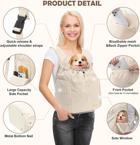 حقيبة ظهر للحامل الأمامي للكلاب، حقيبة ظهر لحمل الكلاب الأليفة قابلة للتعديل، حقيبة ظهر شبكية جيدة التهوية للسفر مع نوافذ جانبية بسحاب للسفر والمشي لمسافات طويلة للكلاب الصغيرة والمتوسطة والقطط (بحد أقصى 15 رطلاً) in Kuwait
