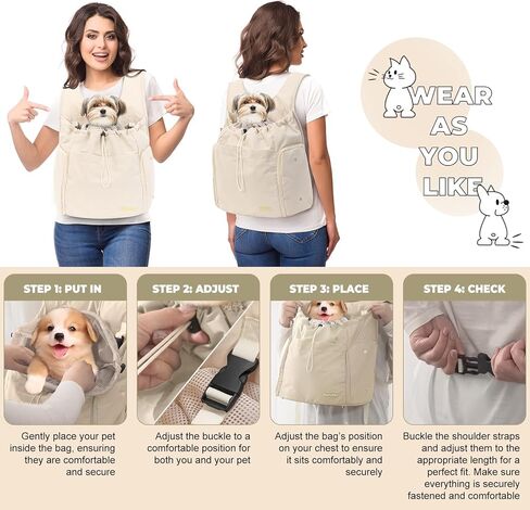 حقيبة ظهر للحامل الأمامي للكلاب، حقيبة ظهر لحمل الكلاب الأليفة قابلة للتعديل، حقيبة ظهر شبكية جيدة التهوية للسفر مع نوافذ جانبية بسحاب للسفر والمشي لمسافات طويلة للكلاب الصغيرة والمتوسطة والقطط (بحد أقصى 15 رطلاً) in Kuwait