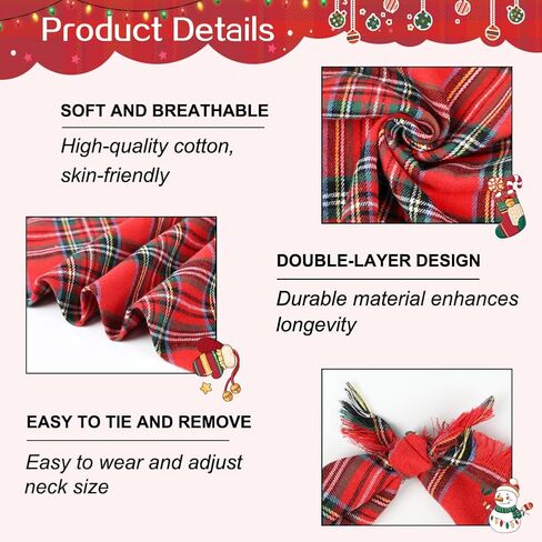 Vivifying Dog Christmas Bandana with Tassels Edges, 2 Pack Classic Plaid Triangle Pet Apparel & Accessories, Funny Holiday Dog Scarf Costume for Photo Prop, and Party Decor (X-Large, Red&Green) in Saudi Arabia