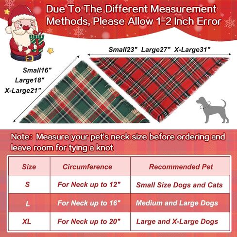 Vivifying Dog Christmas Bandana with Tassels Edges, 2 Pack Classic Plaid Triangle Pet Apparel & Accessories, Funny Holiday Dog Scarf Costume for Photo Prop, and Party Decor (X-Large, Red&Green) in Saudi Arabia